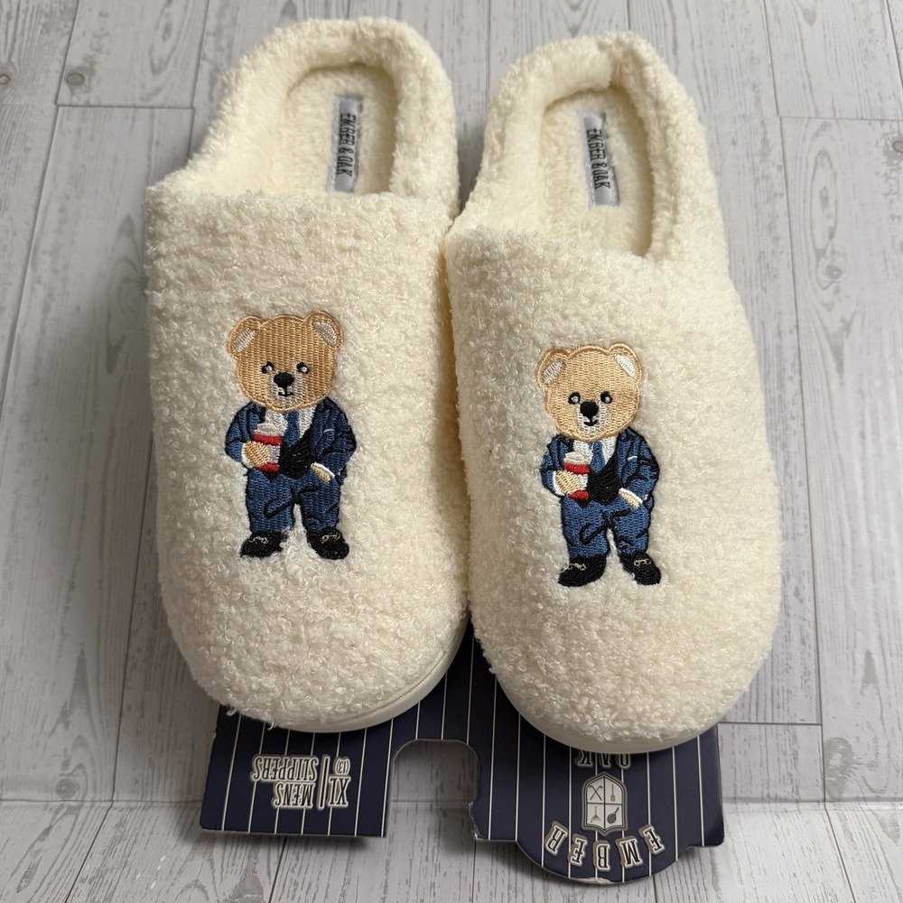 Ember & Oak Slippers Business Bear Memory Foam Faux Fur‎ White Size XL 13+ New!